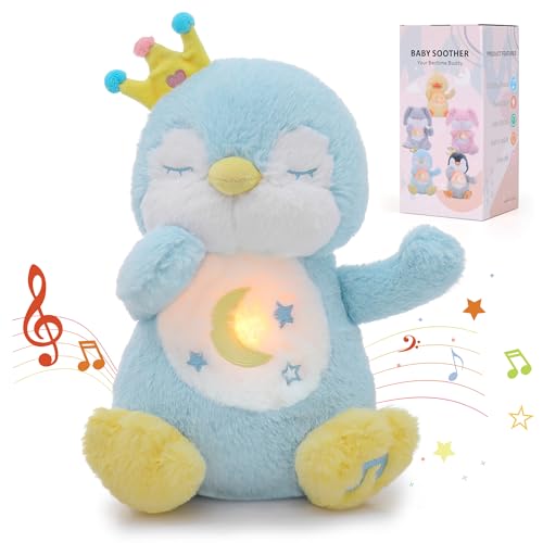 Edencomer Schlummer Kuscheltier - Schlummer Pinguin mit Simuliertem Atem, Musik und Nachtlicht, Kuscheltier mit Atembewegung Begleiten Sie Kinder Zum Schlafen (Blau) von Edencomer