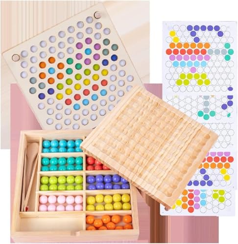 Holz Clip Beads Brettspiel, Montessori Pädagogisches Holzspielzeug Regenbogen Puzzle Board Clip Perlen Spiel Puzzle Board, Frühe Pädagogisches Brettspiel für Kinder 2-7 Jahre von Edencomer