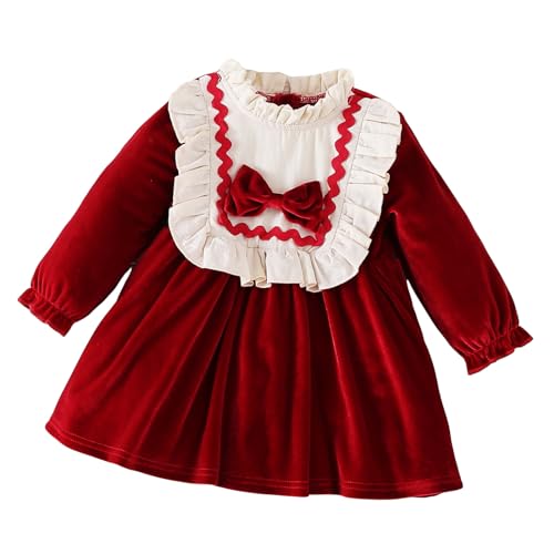 Edhomenn Baby Mädchen Weihnachtskleid Kleinkind Mädchen Weihnachten Outfits Mädchen Tartan Kleider Kurzarm Hohe Taille Bowknot Rot Plaid Xmas Kleid (08 Rot, 12-18 Monate) von Edhomenn