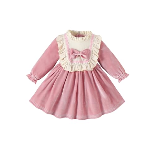 Edhomenn Baby Mädchen Weihnachtskleid Kleinkind Mädchen Weihnachten Outfits Mädchen Tartan Kleider Kurzarm Hohe Taille Bowknot Rot Plaid Xmas Kleid (09 Rosa, 12-18 Monate) von Edhomenn