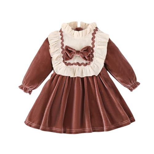 Edhomenn Baby Mädchen Weihnachtskleid Kleinkind Mädchen Weihnachten Outfits Mädchen Tartan Kleider Kurzarm Hohe Taille Bowknot Rot Plaid Xmas Kleid (10 Braun, 12-18 Monate) von Edhomenn