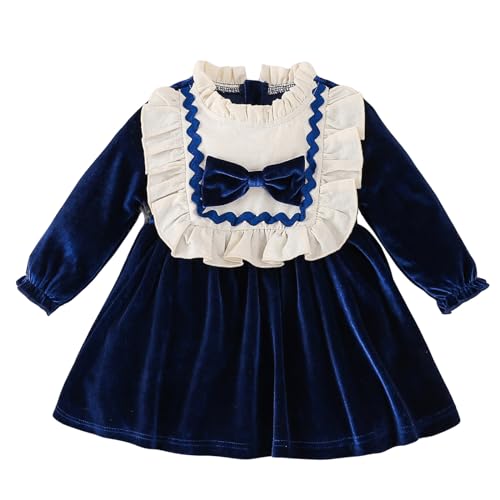 Edhomenn Baby Mädchen Weihnachtskleid Kleinkind Mädchen Weihnachten Outfits Mädchen Tartan Kleider Kurzarm Hohe Taille Bowknot Rot Plaid Xmas Kleid (11 Blau, 12-18 Monate) von Edhomenn