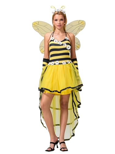 Edhomenn Bienenkostüme für Erwachsene und Damen, Halloween, ärmellos, Minikleid mit Flügel, A-Gelb, Größe XL von Edhomenn