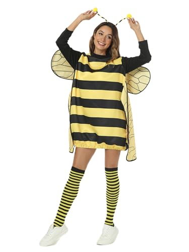 Edhomenn Bienenkostüme für Erwachsene und Damen, Halloween, ärmellos, Minikleid mit Flügel, C-Gelb, Größe XL von Edhomenn