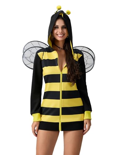 Edhomenn Bienenkostüme für Erwachsene und Damen, Halloween, ärmellos, Minikleid mit Flügel, D-Gelb, Größe XL von Edhomenn