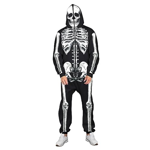 Edhomenn Damen Halloween Skelett Kostüme Totenkopf Druck Kapuze Langarm Overall Maskerade Party Cosplay Outfits Verkleidung (02 Weiß, L) von Edhomenn