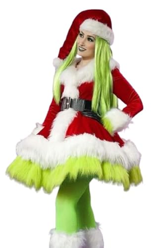 Edhomenn Damen Weihnachten Cosplay Kostüme Weihnachtsmann Kleid Gürtel Hut Sets Mrs. Claus Kostüm (01 Rot, L) von Edhomenn