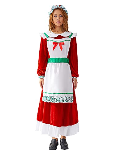 Edhomenn Damen Weihnachten Mrs. Claus Kostüme Langarm Santa Kleid mit Hut, Kragen und Schürze (Stil 2, XL) von Edhomenn