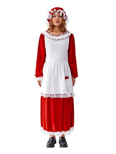 Edhomenn Damen Weihnachten Mrs. Claus Kostüme Langarm Santa Kleid mit Hut, Kragen und Schürze (Stil 3, M) von Edhomenn