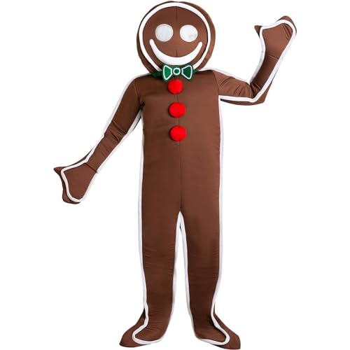 Edhomenn Erwachsene Lebkuchenmann Kostüm Weihnachten Lebkuchen Outfits Niedliche Lebkuchen Cosplay Jumpsuits (01 Lebkuchen, L) von Edhomenn