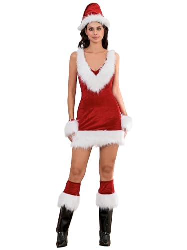 Edhomenn Frauen Weihnachten Frau Claus Kostüm Kleid Weihnachtsmann Anzug Cosplay Party Verkleidung (F-Red, M) von Edhomenn