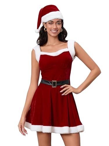 Edhomenn Frauen Weihnachten Frau Claus Kostüm Kleid Weihnachtsmann Anzug Cosplay Party Verkleidung (G-Red, M) von Edhomenn