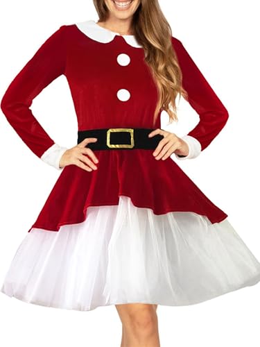 Edhomenn Frauen Weihnachten Frau Claus Kostüm Kleid Weihnachtsmann Anzug Cosplay Party Verkleidung (I-Red, L) von Edhomenn