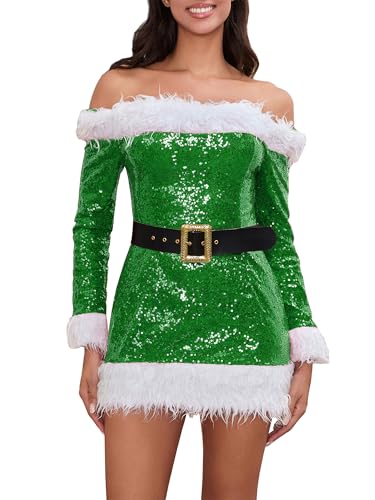 Edhomenn Frauenkostüm, Weihnachtsmann-Kostüm, Weihnachtsmann-Anzug, Cosplay, Party, Verkleidung (E-Grün, M) von Edhomenn