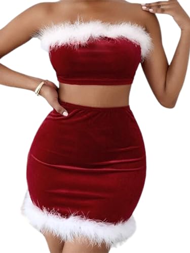 Edhomenn Frauenkostüm, Weihnachtsmann-Kostüm, Weihnachtsmann-Anzug, Cosplay, Party, Verkleidung (H-Red, XL) von Edhomenn