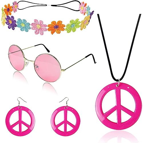 Edhomenn Halloween-Kostüm-Accessoire, Requisiten, Haarband, Hippie-Stirnband und Halskette, Ohrringe, Sonnenbrille, Set (Stil 1, Einheitsgröße) von Edhomenn