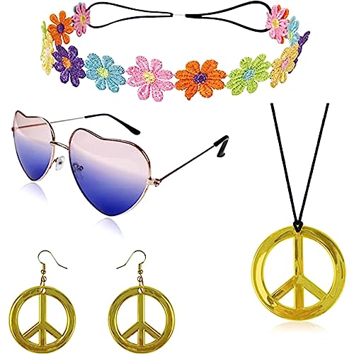 Edhomenn Halloween-Kostüm-Accessoire, Requisiten, Haarband, Hippie-Stirnband und Halskette, Ohrringe, Sonnenbrille, Set (Stil 2, Einheitsgröße) von Edhomenn