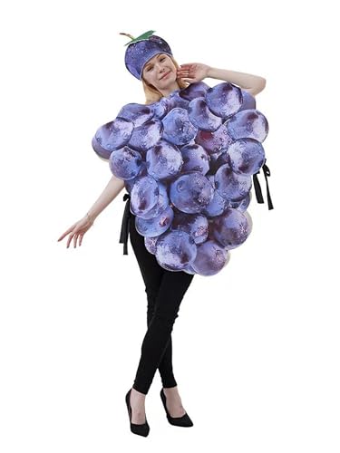 Edhomenn Halloween-Kostüm für Erwachsene, lustiges Obst, Gemüse, Cosplay, Outfit mit Hut (C-Grape, Einheitsgröße) von Edhomenn