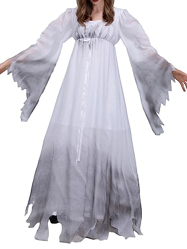 Edhomenn Halloween-Kostüme für Damen, Vampir, Vampir, Cosplay-Kostüm, Zombiebraut-Kostüm, Leichenbrautkleid (A-Weiß, M) von Edhomenn