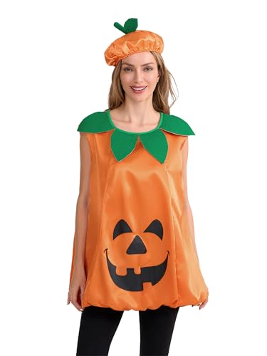 Edhomenn Halloween-Kürbis-Kostüm-Sets für Damen, ärmellos, Laterne, Cosplay-Kostüm mit Hut (Orange, L) von Edhomenn