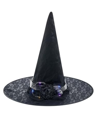 Edhomenn Hexenhüte für Damen, Blumendekor, Halloween, Party, Kostüm, Kopfbedeckung (P-Schwarz, Einheitsgröße) von Edhomenn