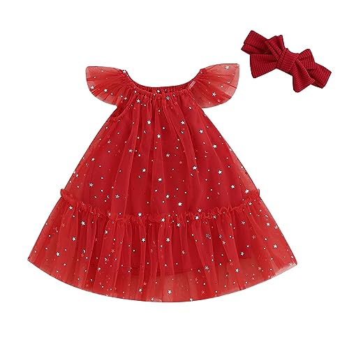 Edhomenn Kleinkind Mädchen Weihnachtskleider Baby Santa Outfits Pailletten Weiß Plüsch Trim Patchwork Tutu Kleid mit Hut Mädchen Frau Claus Xmas Kostüm (07 Rot, 1-2 Jahre) von Edhomenn