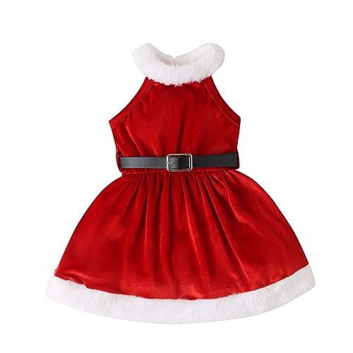 Edhomenn Kleinkind Mädchen Weihnachtskleider Baby Santa Outfits Pailletten Weiß Plüsch Trim Patchwork Tutu Kleid mit Hut Mädchen Mrs Claus Xmas Kostüm (12 Rot, 2-3 Jahre) von Edhomenn