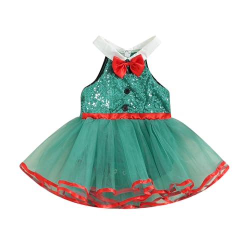 Edhomenn Kleinkind Mädchen Weihnachtskleider Baby Santa Outfits Pailletten Weiß Plüschbesatz Patchwork Tutu Kleid mit Hut Mädchen Frau Claus Xmas Kostüm (05 Grün, 24 Monate) von Edhomenn