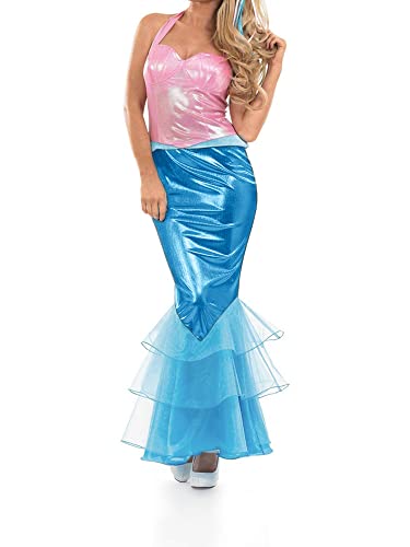 Edhomenn Meerjungfrau-Kleid, Rüschenkleid, Cosplay-Kostüm, ärmellos, ausgefallenes Kleid mit langem Schwanz (B-Pink Blau, S) von Edhomenn