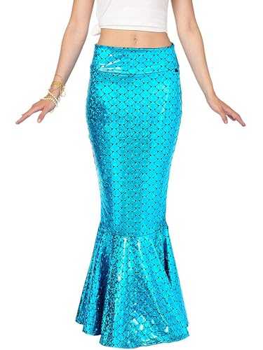 Edhomenn Meerjungfrau-Kleid, Rüschenkleid, Cosplay-Kostüm, ärmellos, ausgefallenes Kleid mit langem Schwanz (C-Blue, S) von Edhomenn