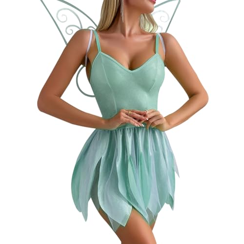 Edhomenn Niedliches Halloween-Outfit für Damen, Feen-Minikleid mit Schmetterlingsflügeln, Set, Motto-Party, Cosplay-Kostüm (03 Blau, L) von Edhomenn