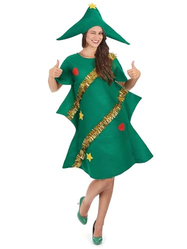 Edhomenn Weihnachtsbaumkleid für Damen, Urlaub, Cosplay, Party, Kostüm mit Hut (A-Weihnachtsbaum, L) von Edhomenn