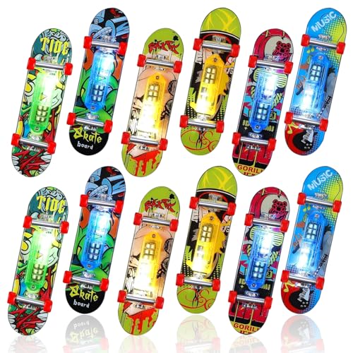 Editbar 12 Stück Finger Skateboard Leuchtspielzeug Kinder, LED Finger Skateboard,Mini Fingerskateboards Set - Spielzeug Für Party,Partyfüller Für Kindergriffbretter,Geeignet Für Kindergeburtstage von Editbar