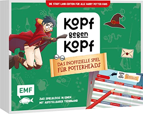 Der ultimative Spielblock: Kopf gegen Kopf – Die inoffizielle Stadt-Land-Edition für Potterheads: Zwei Spielblöcke in einem mit aufstellbarer Trennwand und 80 Blättern für alle Potter-Fans ab 6 Jahren von Edition Michael Fischer GmbH