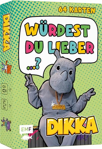 Kartenspiel: Würdest du lieber...? Nashornstarke Fragen für Kids mit DIKKA: Müsli mit Ketchup oder Spaghetti mit Nutella? 64 verrückte Karten – Spielspaß ab 2 Personen von 5 bis 109 Jahren von Edition Michael Fischer GmbH