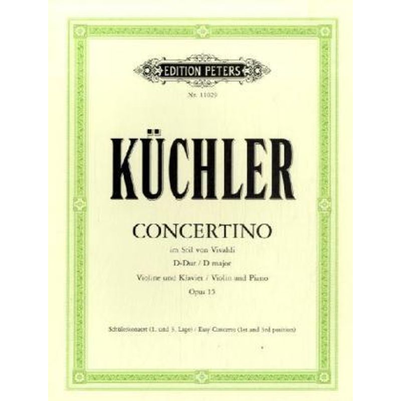 Concertino im Stil von Vivaldi D-Dur op. 15, für Violine und Klavier, Klavierpartitur und Violinstimme von Ed. Peters Publications