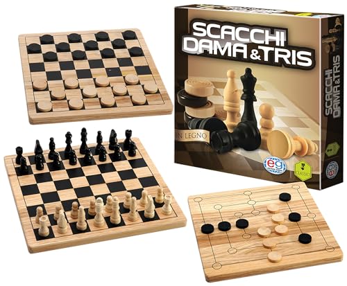 Spin Master - Verlag Spiele- Klassische Spiele-DAMA, Schach & Tris aus Holz, Mehrfarbig, 6037172 von Editrice Giochi