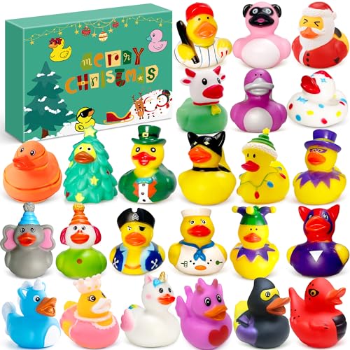 Edmirfun Adventskalender Enten 2024, Weihnachtskalender Kinder Mit 24 Stück Weihnachten Quietsche Gummi Enten Badespielzeug Set, Baby Adventskalender, Weihnachtsgeschenke Für Mädchen Und Jungen von Edmirfun