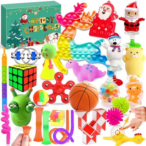 Edmirfun Adventskalender Fidget Toys 2024, Mit 24Pc Fidget Toys -Geschenkbox Für Countdown, 24 Days Weihnachts Countdown Kalender, Stressabbau Fidget Toy Set, Mädchen Jungen von Edmirfun