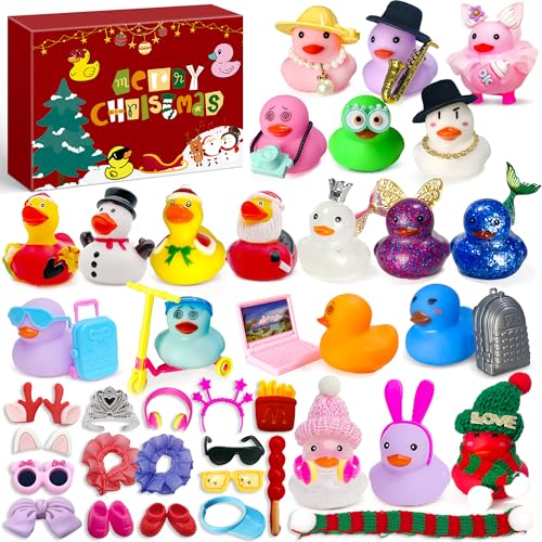 Edmirfun Adventskalender Gummi Enten 2024, 24 Tage Überraschungen Countdown Kalender Mit 24 Stück Weihnachten Quietscheenten Gummi Enten Badewannenspielzeug, Weihnachtsgeschenke Für Mädchen Und Jungen von Edmirfun