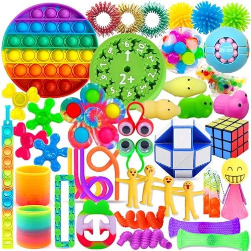 Edmirfun 49 Pcs Fidget Toys Set ,Anti Stress Spielzeug Für Erwachsene Und Kinder, Angst Relief Autismus Und Adhs, Klassenzimmer Preise Zum Stressabbau Schatztruhe Pop It Spielzeug Geschenke Für Kinder von Edmirfun