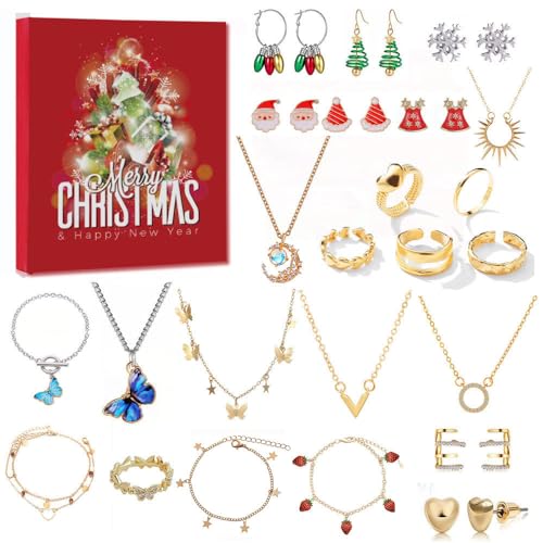 Edmirfun Schmuck Adventskalender 2024 Frauen, Weihnachtskalender Teenager Mädchen, 24 Überraschungen Mit Armband Halskette Ring Ohrringe, Damen Schmuck Set, Weihnachten Geschenk Für Damen Mädchen von Edmirfun