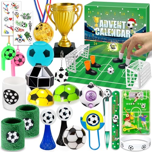 Edmirfun fußball set adventskalender 2024, mit 24 Spielzüge zum Thema Fußballweltmeisterschaft, 24 Tage Weihnachts-Countdown-Adventskalender, Weihnachten fußball geschenke für jungs von Edmirfun