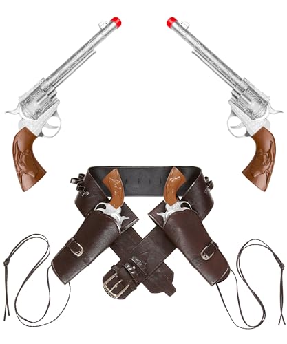 Adult Wild West Cowboy Sheriff Set Rollenspiel Dress Up Twin Toy Guns + Deluxe Doppel Holster mit Gürtel Western Cowgirl Verkleidung Zubehör von Edozos