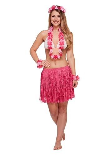 Edozos Damen 5 Stück Hawaii-Verkleidung Hula Buntes Kleid Set Hawaii Stirnband + Zwei Manschetten + Girlande + Hula Rock für Frauen Lady Hawaii Luau Party Strand Tanz Sommer Party Dekorationen (Rosa) von Edozos