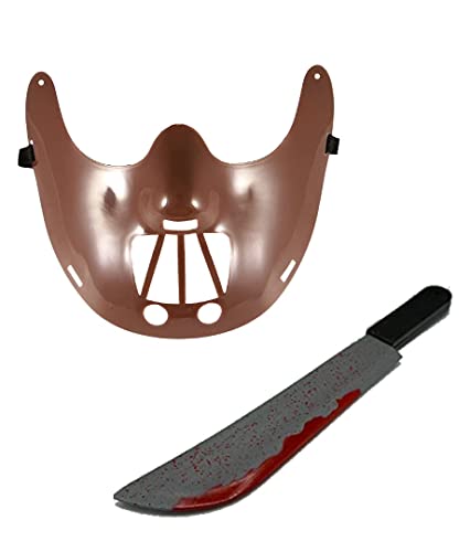 Edozos Erwachsene Männer Halloween Hannibal Lecter Kostüm Gesichtsmaske + blutiges Messer - Die Stille der Lämmer Maskerade Cosplay Party Requisiten von Edozos