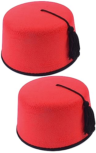 Edozos Fez Filzhüte, Kostüm-Accessoire, türkischer marokkanischer Hut, Tommy Cooper, türkische schwarze Quasten, Unisex-Kappe, Fasching, 2 Stück von Edozos