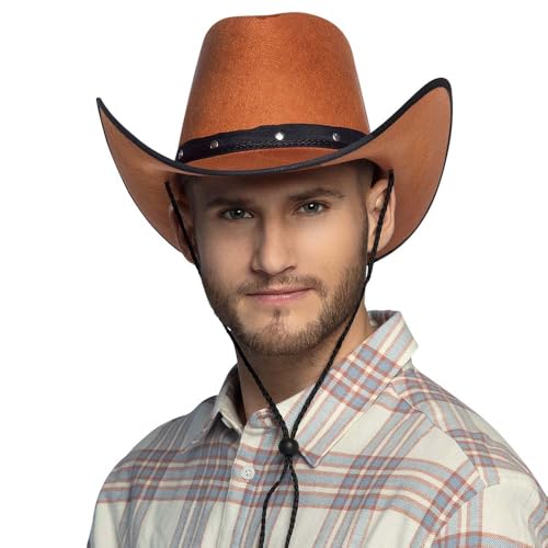 Edozos Unisex Erwachsene Wild West Cowboy Nieten Filzhut - Country Western Rancher Texanische Cowgirl Hüte Party Festival Verkleidung Kostüm Kopfbedeckung (1 x Braun) von Edozos