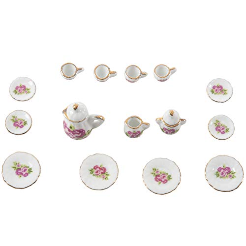 Edsdeyet 15 STK. Puppenhaus Miniatur Ware Porzellan Tee Set Teller Becher Teller Chinesische Rose von Edsdeyet