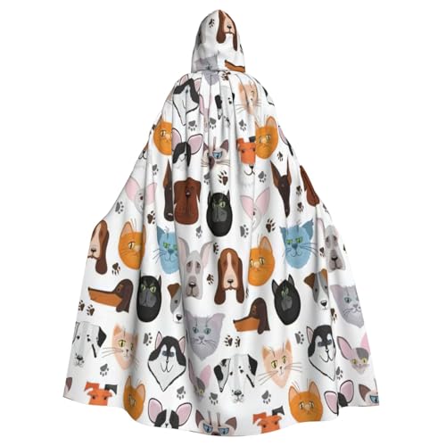 EdsfFehs Kapuzenumhang mit Cartoon-Katzen- und Hunde-Aufdruck, Halloween-Umhang, Cosplay-Kostüm, Party-Umhang, Unisex von EdsfFehs